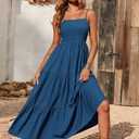 PRETTYGARDEN Women's Summer Maxi Dress 2026 Casual Boho Sleeveless Spaghetti Strap Smocked Tiered Long Beach Sundresses (Blue, L)
