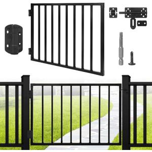 Outdoor Deck Fence Gate Kit, 32''H x 48''W Heavy Duty Steel Gate Anti-Rust Fence Door with Self-Closing Hinges and Latch for Railings, Patios, Gardens, Decks