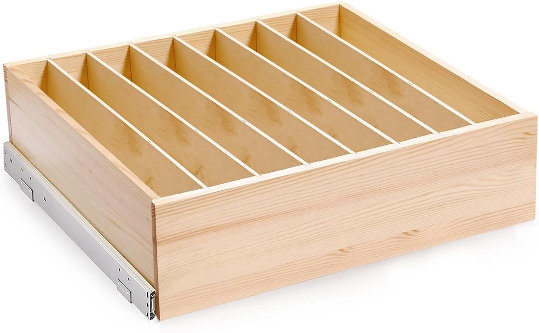 Pull Out Cabinet Organizer with Divider, 31''W21''D7''H Soft Close Wood Drawer for Kitchen Pantry, Finished, Heavy-Duty, Bottom Assembly (Wood Drawer Part Width is 30'')