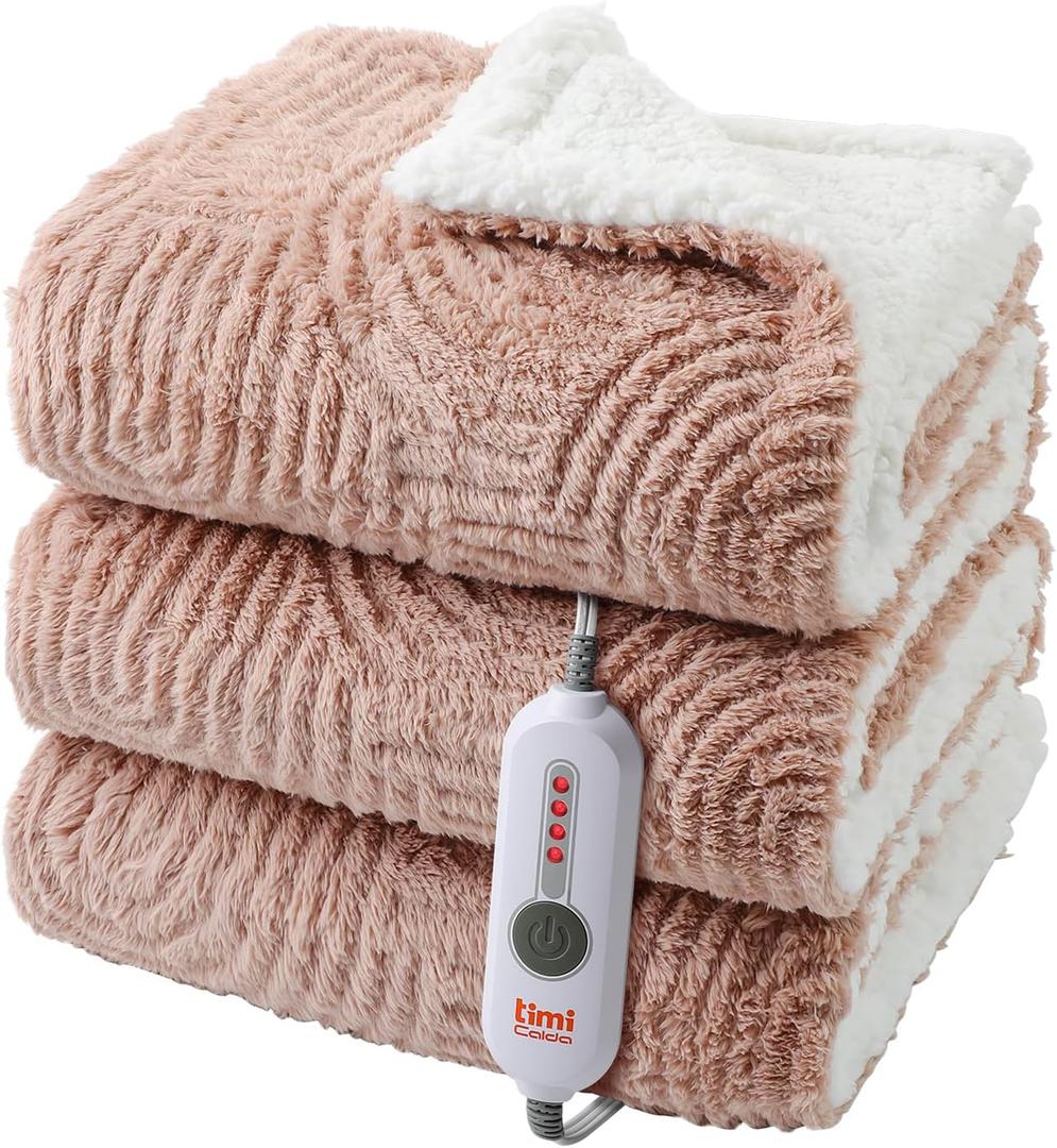 Heated Throw Blanket Electric - 50"x60" Cozy Soft Jacquard Heating Blanket with 4 Heat Levels & 4 Hours Auto-Off, Electric Throw with Overheating Protection, Warm Gifts, Brown