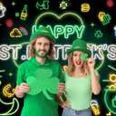 Happy St. Patrick's Day Backdrop Neon St. Patrick's Day Photography Background Ceremony Party Holiday Decoration (7x5ft)