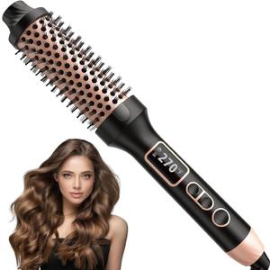 NONK Thermal Brush 1.5", Thermal Round Curling Brush, Long Lasting Universal Voltage Heated Curling Iron for All Hair, Tourmaline Ceramic,Curling Iron with 5 Temperature Control, Rose Gold