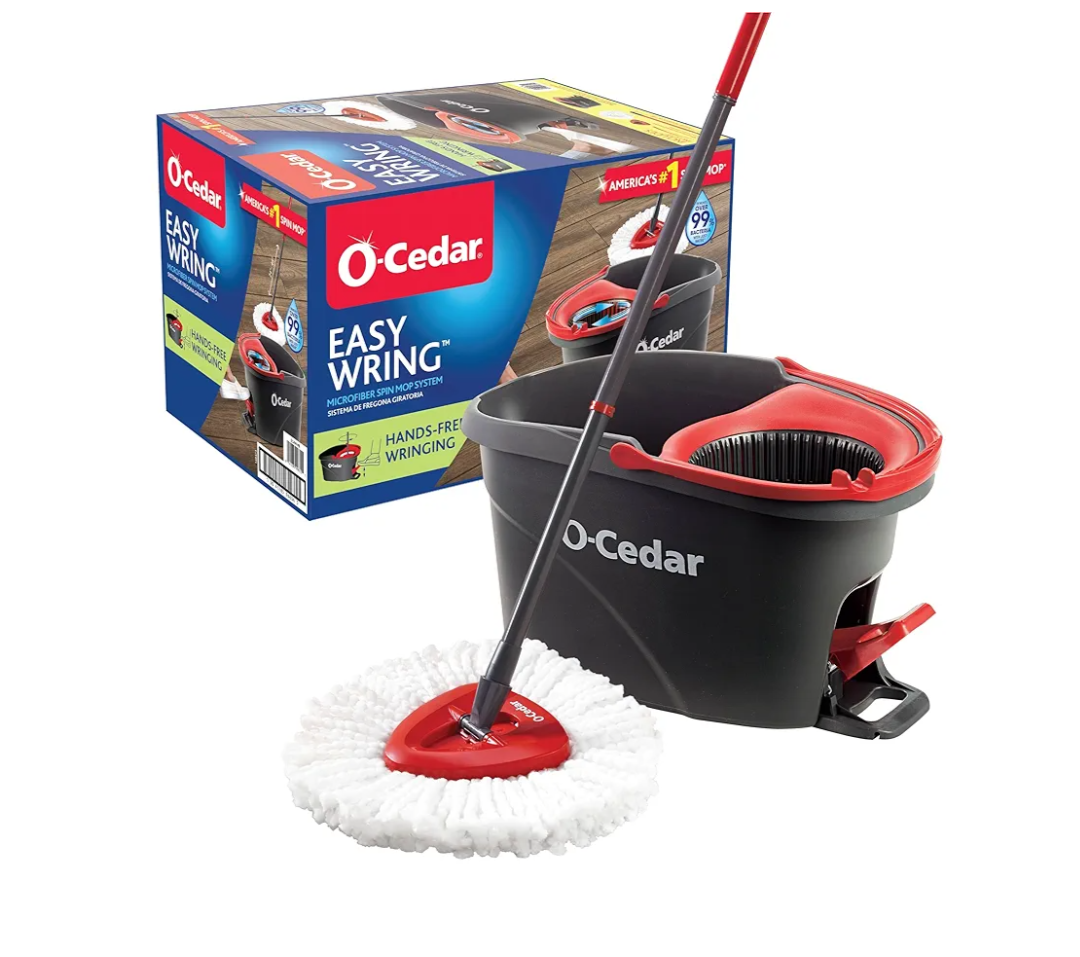 O-Cedar EasyWring Microfiber Spin Mop, Bucket Floor Cleaning System, Red, Gray, Standard