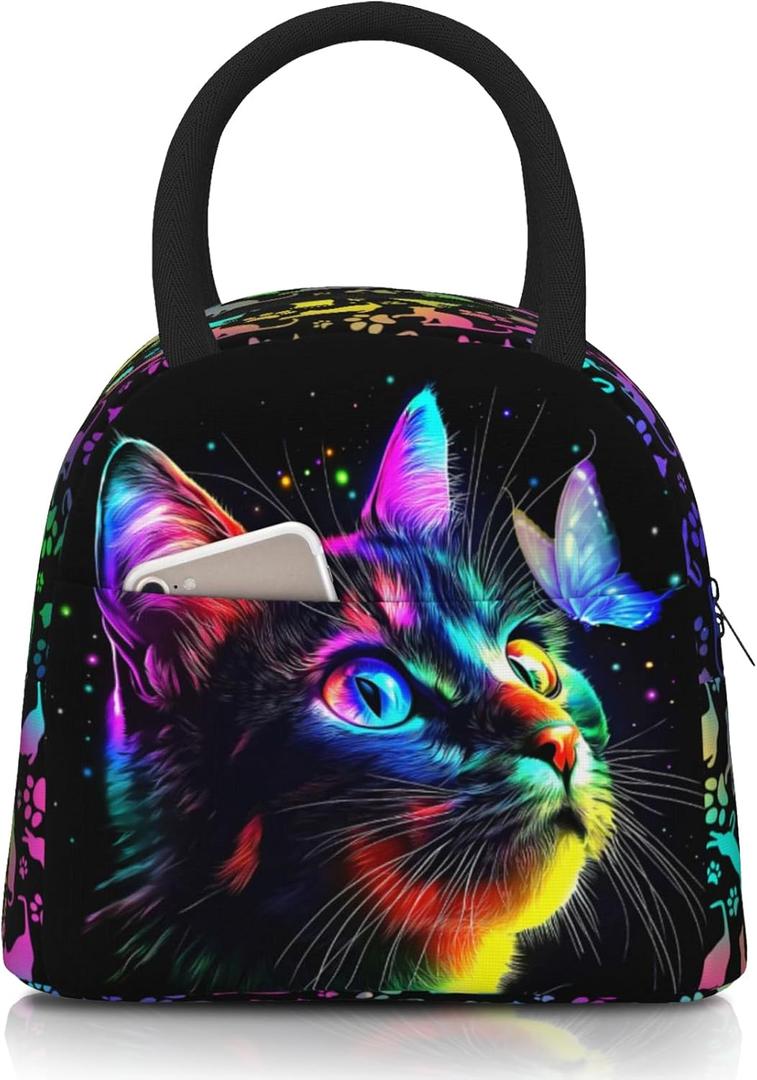 Black Cat Lunch Bag for Woman Reusable Funny Animal Leakproof Insulated Lunch Box Cooler Tote Bag Food Snack Container for Men Woman Adult Work Travel Picnic Cat Lover Gifts