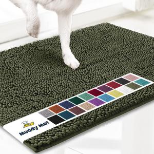 Muddy Mat Original Dog Door Mat for Muddy Paws, Super Absorbent Microfiber, Non-Slip Washable Pet Rug, Quick Dry Chenille Entryway Carpet, Machine Washable Indoor Outdoor mat, Army Green 18"x28"