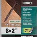 Deck Plus 49004 Exterior Wood Screws, #8 x 2, 4-Layer Epoxy Coated, Torx/Star Drive Included, Coarse Thread, Decking Screws, Outdoor Rust Resistant, Brown, 125pcs