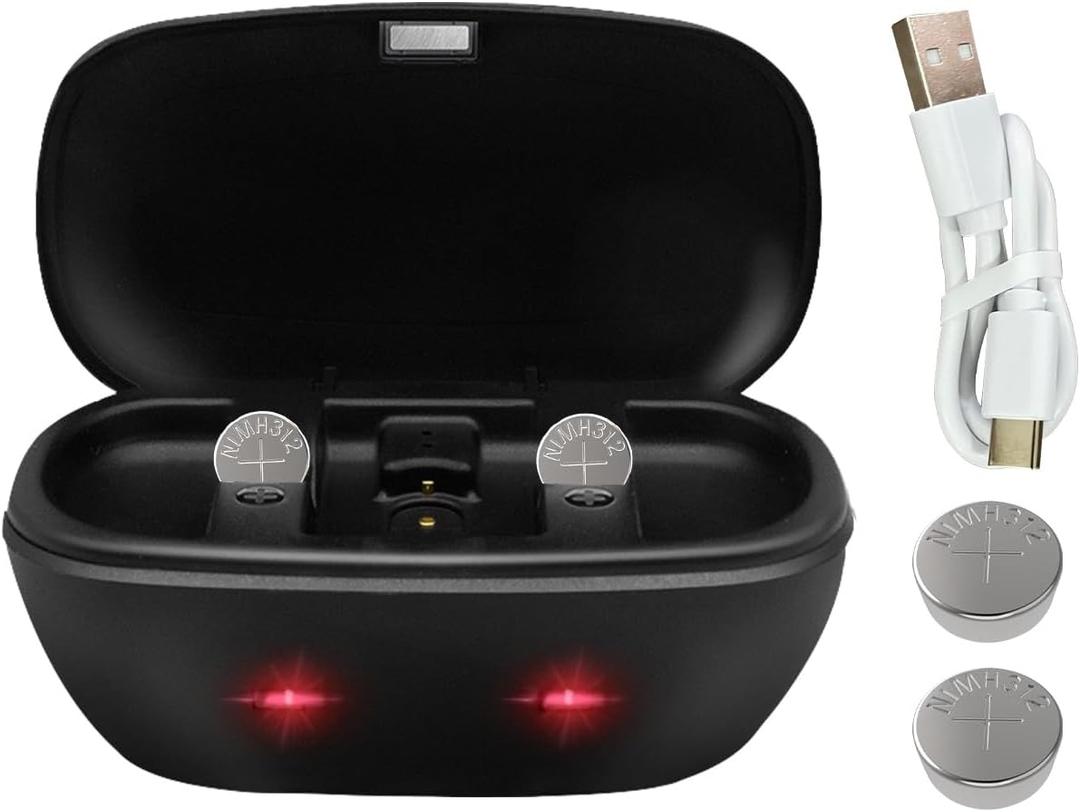 Wokyo Rechargeable 312 Hearing Aid Batteries and 312 Battery Charger Hearing Aid Charger Travel Case for 312 Hearing Aid Amplifiers Battery Charger with 4 Pack 312 Rechargeable Batteries (Charger + 4Pack Size 312 Rechargeable Batteries)