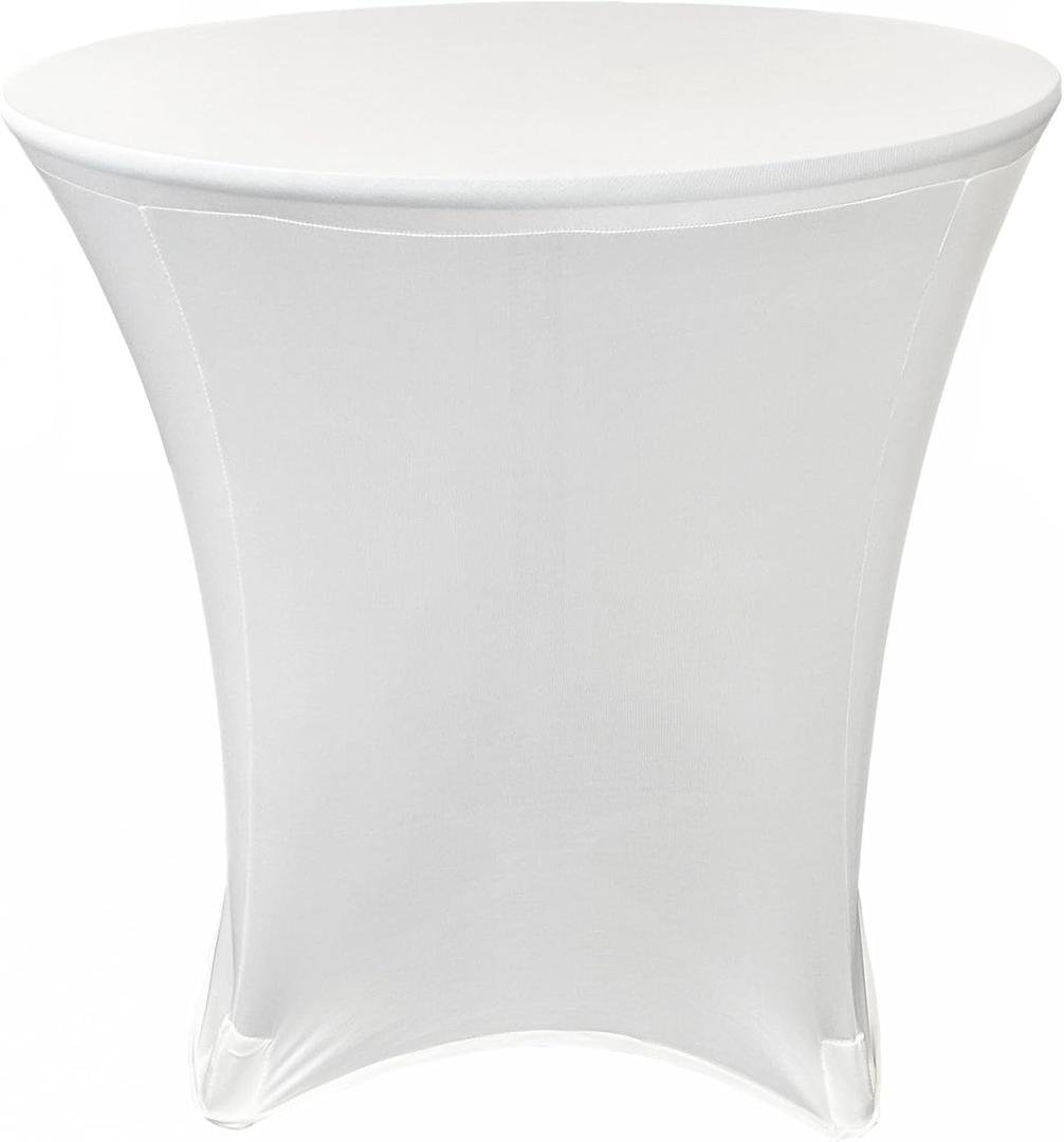 Your Chair Covers - 30 x 30 inch Cocktail Round Stretch Spandex Table Cover - White, Fitted Elastic Tablecloth for Round Tables