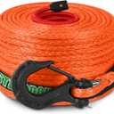 Synthetic Winch Rope, 3/8" x100ft 23809LBS Dyneema Winch Rope 3/8 Heavy Duty Winch Cable with Protective Sleeve Forged Winch Hook for 4WD Off Road Vehicle Truck SUV (Orange)