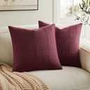 ZeeMart Linen Checked Throw Pillow Covers Set of 2, 16x16 Inch Burgundy/Cream, Farmhouse Decorative Single Sided Grid Embroidered Couch Pillow Cases Red Cotton Linen Cushion Covers