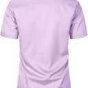 JEMITOP Men's Stretch Slim Fit Dress Shirts Formal Wedding Prom Short Sleeve Button Down Shirt with Pocket (Purple, L)