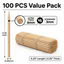 2 x HANSGO 100PCS Candy Apple Sticks, 6 mm 5.25 inch Bamboo Skewers