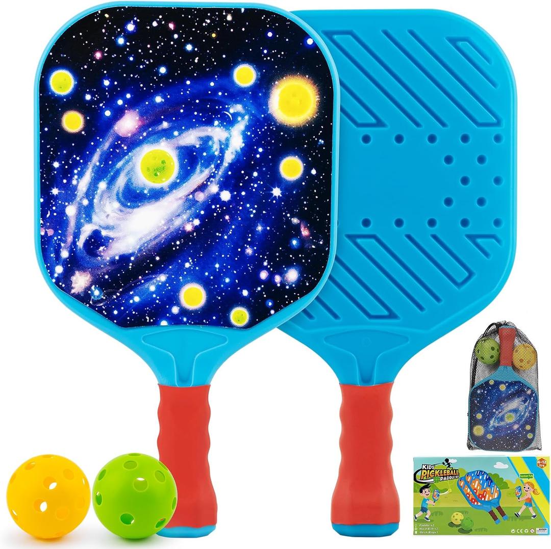 Outdoor Toys for Kids Pickleball Paddles - Outside Beach Yard Games Toy for Kid Ages 4-5-6-7-8-12 Year Old Boys & Girls Gifts, Balls Set of 2, Lightweight & Durable Grip for Small Hands, Beginner