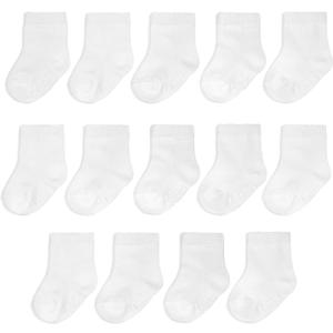 Fruit of the Loom Baby 14-Pack Grow & Fit Flex Zones Cotton Stretch Socks - Unisex, Girls, Boys (0-6 Months, White)