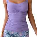 B2prity Women's Tankini Swimsuit Tummy Control Ruched Two Piece Bathing Suit with Shorts Push Up Modest Swim Suits, L