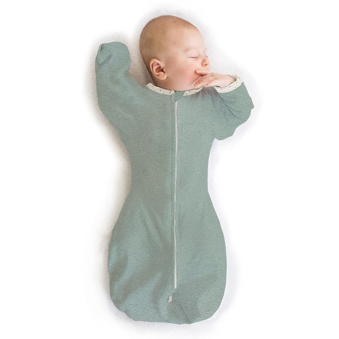 SwaddleDesigns Transitional Swaddle Sack, Arms Up Half-Length Sleeves & Mitten Cuffs, Swaddle for Newborn Transition to Baby Sleep Sack Wearable Blanket, Small, 0-3 Month, 6-14 lb, Heathered Jadeite