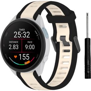 Watch Band for Garmin Forerunner 265/265S-Music, Soft Silicone Sport Replacement Strap for Forerunner 570 47mm/255/265, Venu 4 45mm/3/2 (22mm) and Forerunner 255S/265S, Venu 2S/3S (18mm) (Black Edge/Starlight)