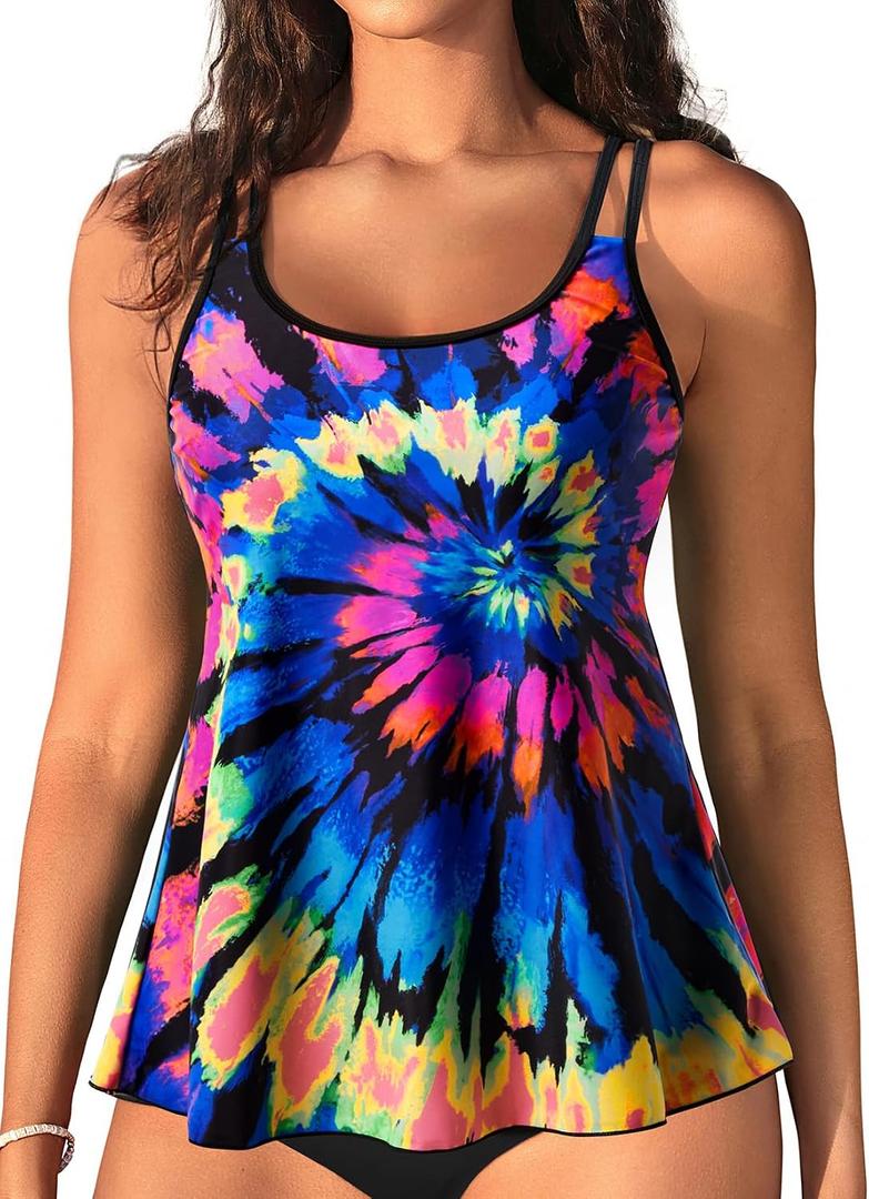 Womens Flowy Tankini Tops Only - Modest Bathing Suit Loose Fit Swimsuit Swim Tops No Bottom 2025  (M)