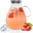 Glass Pitcher With Lid, 2.5 Liter 85 oz Glass Water Pitcher For Fridge, 0.66 Gallon Pitchers With Handle And Lid, Tea Jug Carafe Jar For Hot/Iced Water Milk Juice Coffee Fruit (84.5 Ounces)