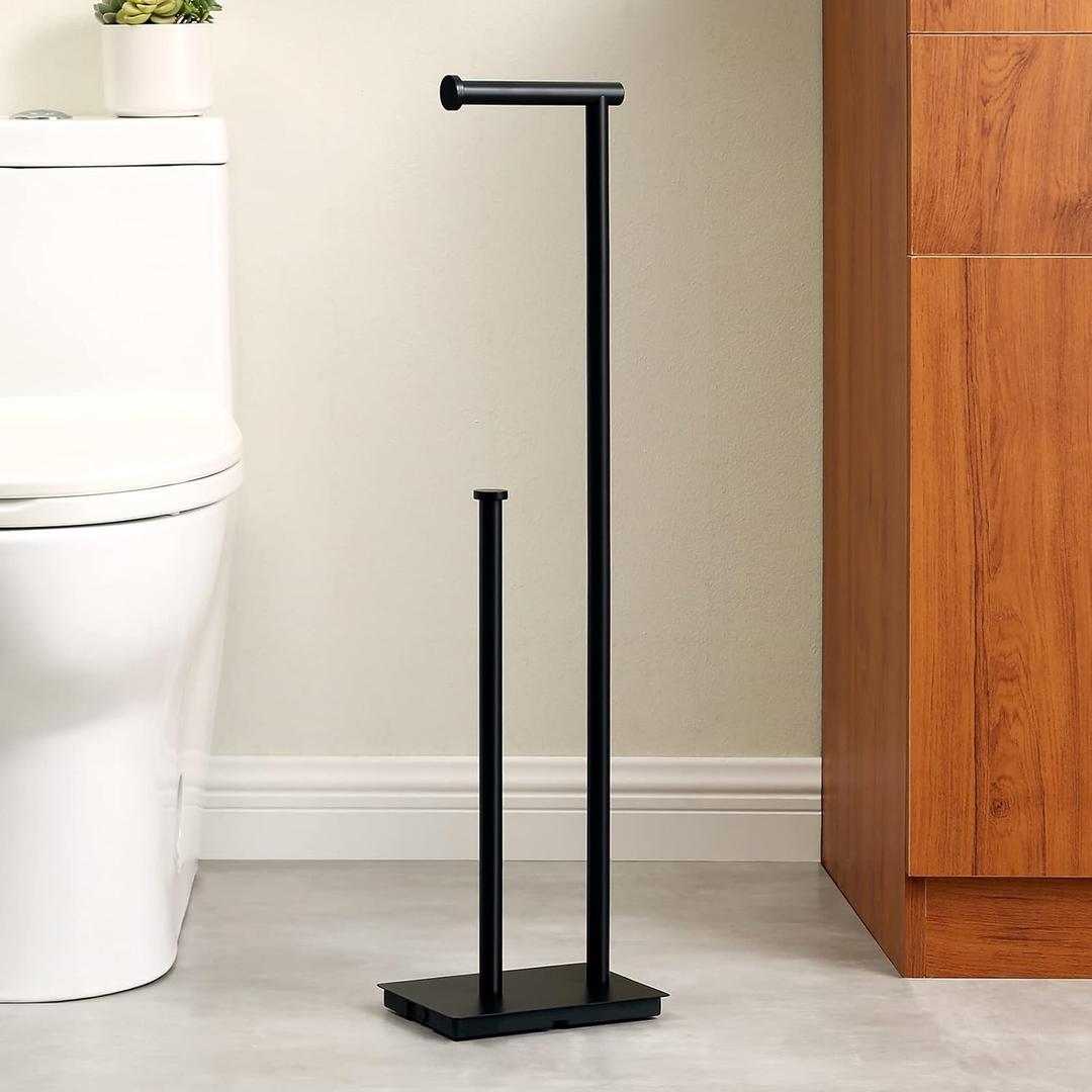 KES Freestanding Toilet Paper Holder with Reserve for Bathroom with Weighted Base, Modern Tissue Roll Holder Stand 29" H, SUS304 Stainless Steel Rustproof Matte Black, BPH286S1B-BK