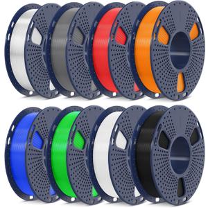 SUNLU 250g PLA Filament 1.75mm Bundle,3D Printer Filament Bundle Multicolor, Neatly Wound PLA Filament, Individually Vacuum Packed,250g Spool,8 Rolls,Black+White+Grey+Transparent+Red+Blue+Orange+Green