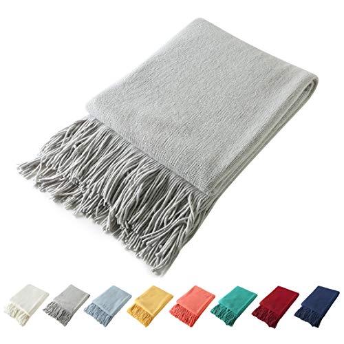 Homiest Decorative Knitted Throw Blanket with Fringe Soft & Cozy Tassel Blanket for Couch Sofa Bed (Light Grey,50x60)