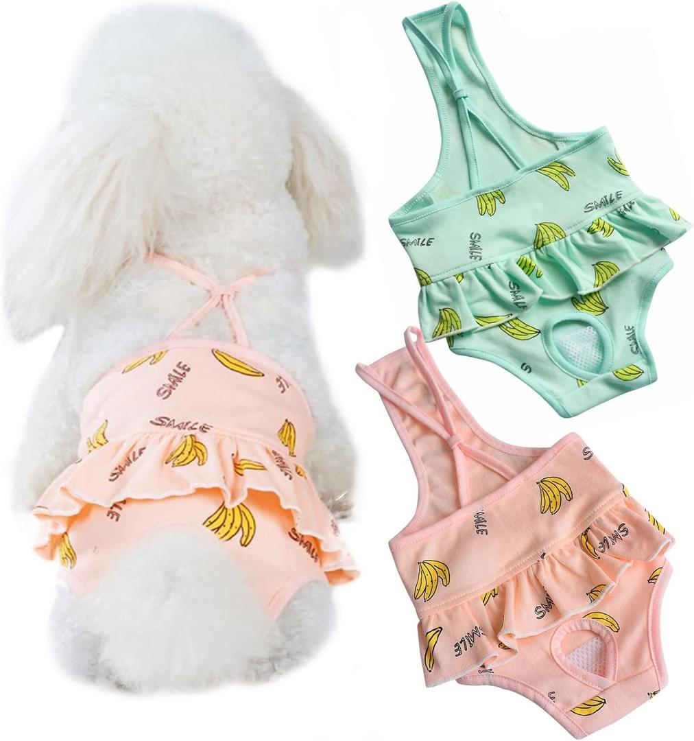 2 Pieces Dog Diaper with Suspender Washable Sanitary Pantie Reusable Puppy Sanitary Pants Cute Pet Underwear Diapers Jumpsuits for Small Female Dogs Girl in Heat Period (Small)