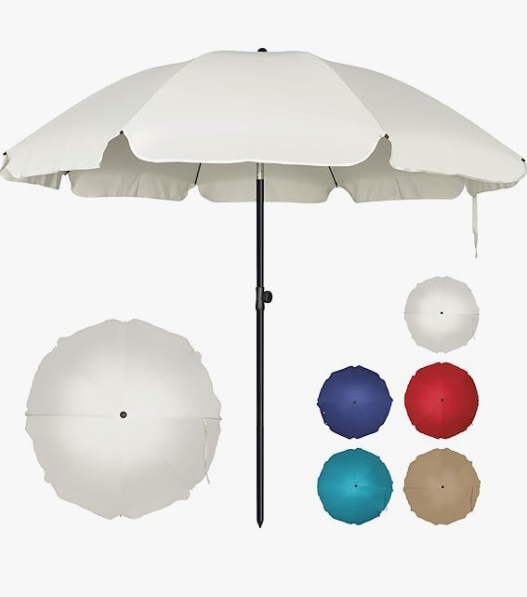 Blissun 6.5ft Patio Umbrella with Push Button Tilt & Height Adjustable, UV50+ Sun Protection with Sturdy Fiberglass Ribs & Iron Pole, Market Umbrella for Outdoor Table Garden Backyard Beach, Cream White