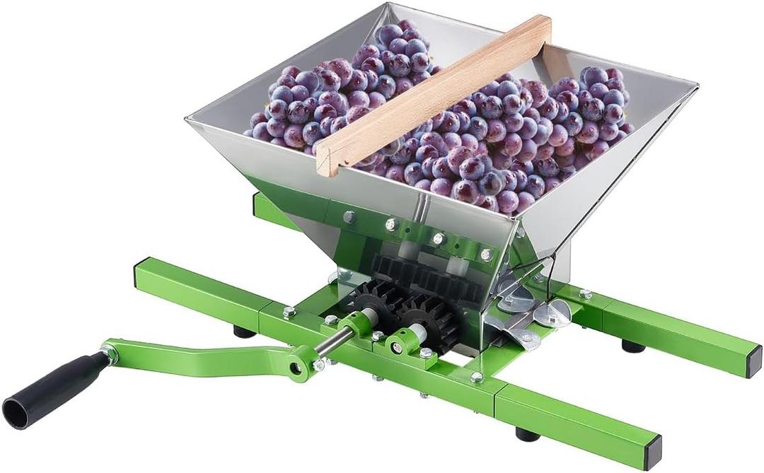 VEVOR 1.8 Gal/7L Fruit and Apple Crusher, Large Manual Grinder, Stainless Steel Fruit Scratter Pulper for Wine Cider Apple Grape Pressing, with Roller Handle for Kitchen Home, Green