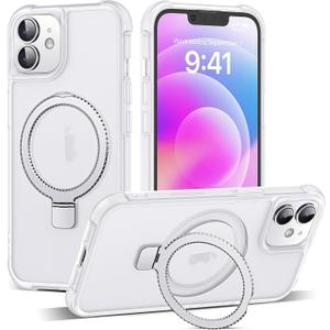 Compatible with iPhone 12 Case & iPhone 12 Pro Case 6.1" with Invisible Ring Stand [Compatible with Mag-Safe] Translucent with Magnetic Kickstand, Translucent