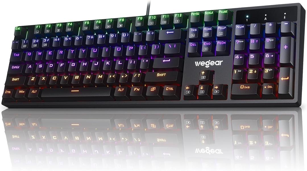 RGB Mechanical Gaming Keyboard Blue Switch, 104 Keys Full-Size Light Up Key-board with 11 Backlit Modes, Anti-Ghosting, Double-Shot ABS Keycaps, USB Wired Computer Key board for Windows PC Gamer
