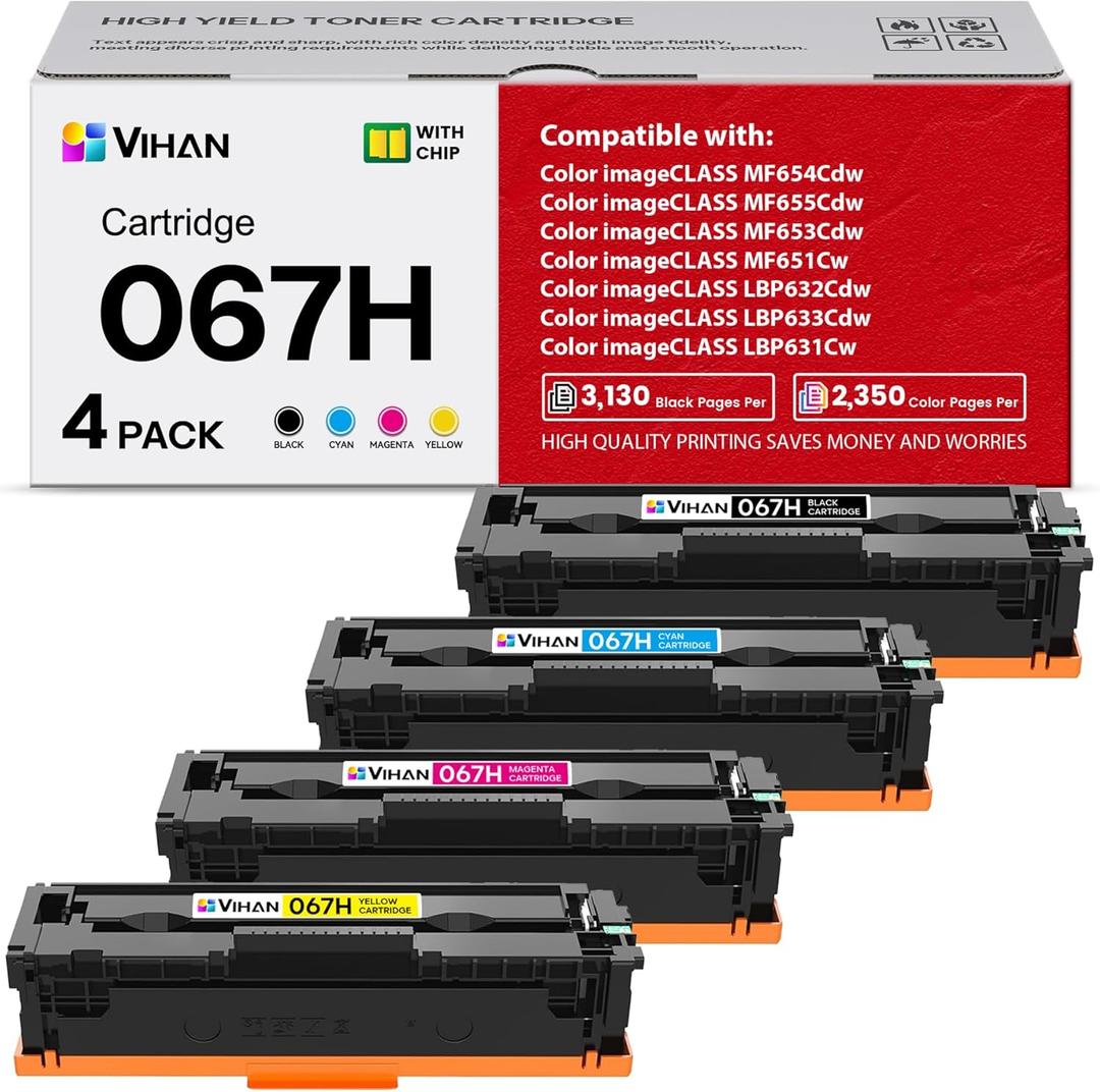 067H Toner Cartridge Set 4 Pack Replacement for Canon 067 067H Color imageCLASS LBP633Cdw MF656Cdw LBP632Cdw MF653Cdw MF654Cdw Printer Ink (1BK/1C/1M/1Y)