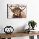 Christmas Highland Cow Wall Art Merry Christmas Sign Poster Rustic Farmhouse Cow Pictures Wall Decor Rustic Wood Grain Farm Animal Canvas Prints Artwork for Kitchen Dining Room Home Decoration 12x16"