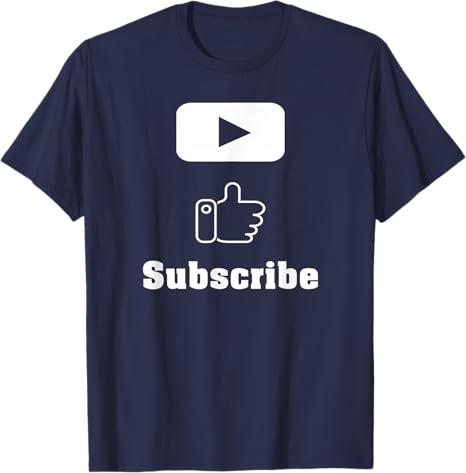 Subscribe Like Play Tube Button Vlogger T-Shirt T-Shirt, L, Navy