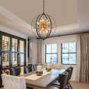 MEIXISUE Modern Sputnik Chandelier,Black Gold Globe Crystal Firework Pendant Light Fixture Industrial 12-Light for Entryway Foyer Kitchen Dining Living Room UL Listed
