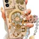for Samsung Galaxy A16 5G Case for Women Girls with Phone Charm Strap[Compatible with Magsafe] [Camera Lens Protector][Bling Diamond Flower Kickstand] Cute Girly Phone Case for Samsung A16 5G Gold