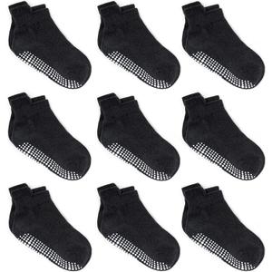 ZAPLES Baby Non Slip Grip Ankle Socks with Non Skid Soles for Infants Toddlers Kids Boys Girls, Black, 4-7 Years