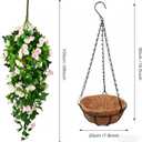 Artificial Fake Hanging Flowers Plants Basket for Spring Outdoor Outside Decoration, UV Resistant Faux Plastic Fabric Flower Morning Glory Wisteria Petunia for Garden Porch Patio Balcony Yard Decor