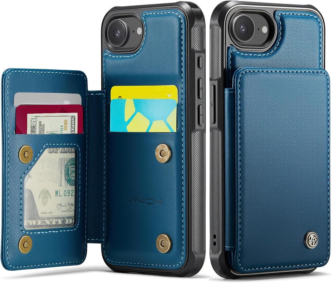 Vinich for iPhone 17e / 16e Wallet Case with Card Holder, RFID Blocking Credit Slots Kickstand Shockproof Phone Cover Fit for iPhone 16e & 17e 6.1" Blue