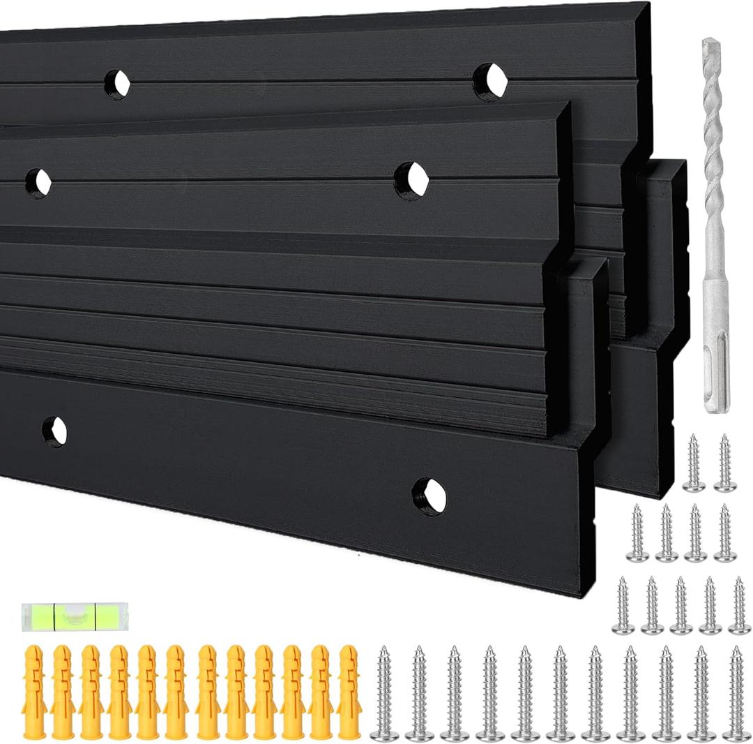 French Cleat Hanger 41 inch - 2 Pairs Heavy Duty Aluminum Alloy Z Bar Clips Picture Hanging Kit Wall Mounting 500 lbs Load Interlocking Brackets Mirror Hanging Hardware Frame Hanger, Black