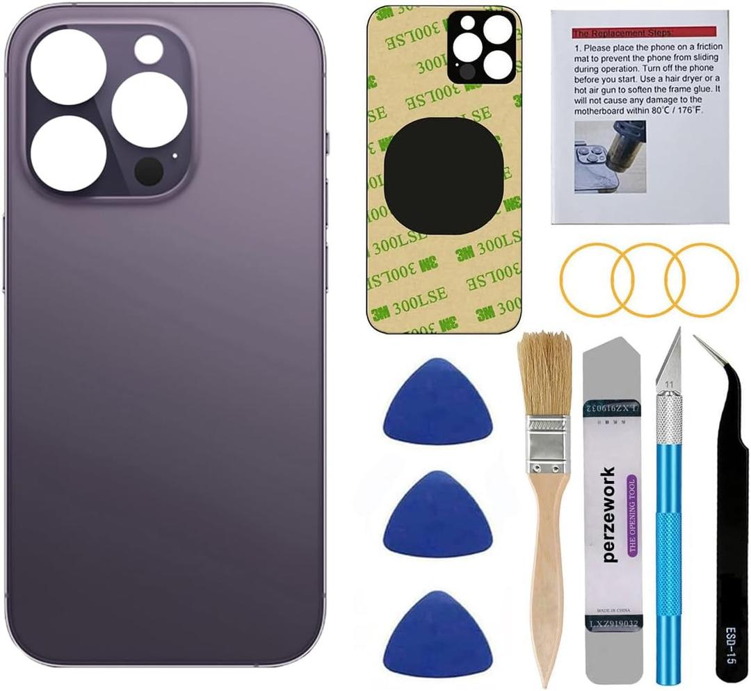 OEM Rear Back Glass Replacement for iPhone 14 Pro Max 6.7 inches with Reparing Toolkit and Pre-Installed Adhesive (Deep Purple)