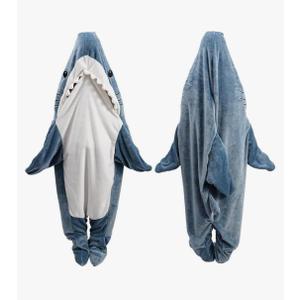 Shark Blanket Hoodie Onesie for Adult & Kid, Wearable Shark Sleeping Bag, Soft Cozy Onesie Costume Size S