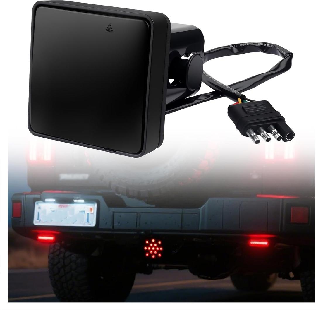 Trailer Hitch Light,12V Tow Hitch Lights 2 Inch Receiver with 15 LED Red Lights & 4-Pin Adapter,Water Resistant Trailer Hitchs Brake Light Automotive Exterior Accessories