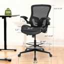 Drafting Chair, Tall Office Chair with PU Leather Seat, Standing Desk Chair Counter Height Office Chairs with 21.65'' Footrest Ring and Adjustable Lumbar Support Armrests Black