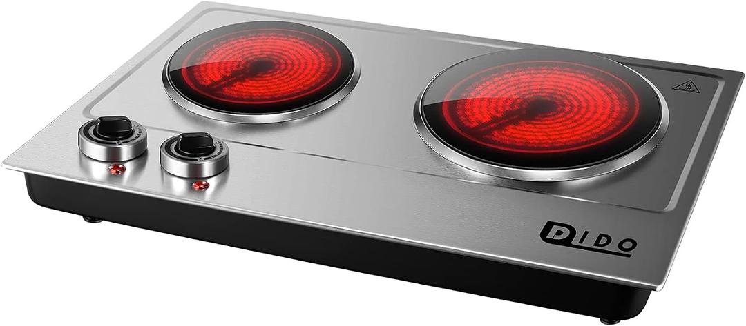 DIDO 1800W Ceramic Electric Hot Plate for Cooking, Dual 7.1" Infrared Burners, Portable Countertop Burners Crystallite glass Glass Plate, Electric Cooktop for all cookware, stainless steel body