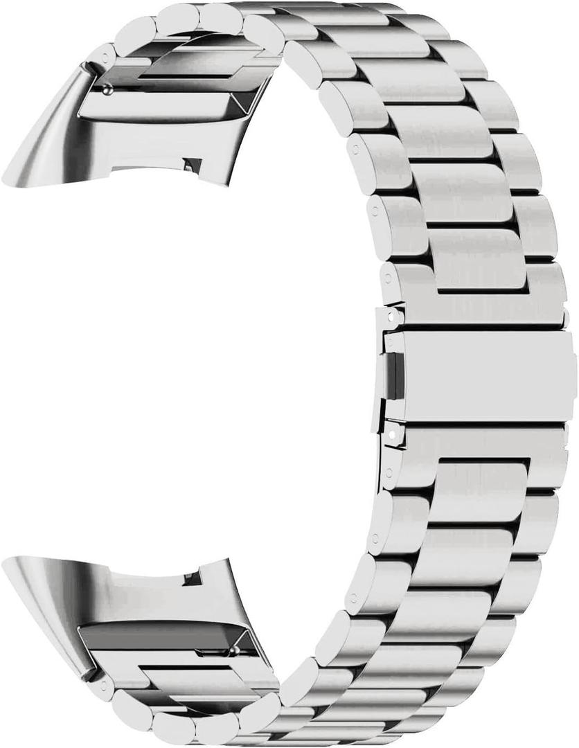 Abanen Stainless Steel Band for Fitbit Charge 6 / Charge 5 Advanced Tracker, Metal Adjustable Length Wristband Strap Compatible with Fitbit Charge 5 for Men and Women (Silver)