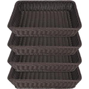 Poly Wicker Baskets 4 Pack 16 inch Coffee Large Wicker Baskets Storage Rustic, Durable & Easy-Cleaning Bread Baskets, for Home, Restaurant & Hotel Use
