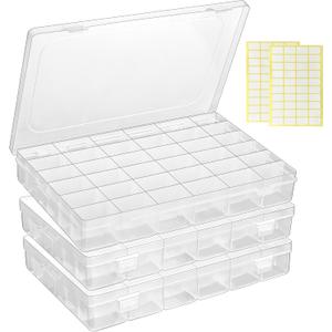 3 Pcs 36 Large Grids Clear Plastic Organizer Box with Adjustable Dividers Craft Organizers Box for Bead,Jewelry,DIY Crafts,Art,Small Items Storage (Clear-3pack-108 Grids)