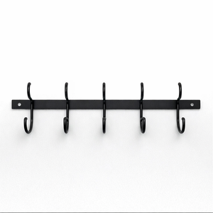 Black Wall Mounted Coat Rack, Decoration Wave Shaped Wall Hooks, Multi-Purpose Hooks for Coat, Hat, Bag, Umbrella, Heavy-Duty Metal Rail for Bedrooms, Living Rooms, Bathrooms(19.69" x 2.56")