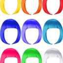 WILLBOND 9 Pieces Short Bob Hair Wigs Multicolored Cosplay Costume Wig Daily Party Hairpiece for Women Girls (Orange, Green, Violet, White, Blue, Pink, Red, Yellow, Sky Blue)